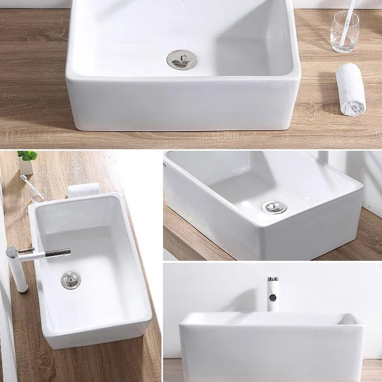 Contemporary Bathroom Sink Pop-Up Drain Porcelain Rectangular Vessel Lavatory Sink -Bathlova