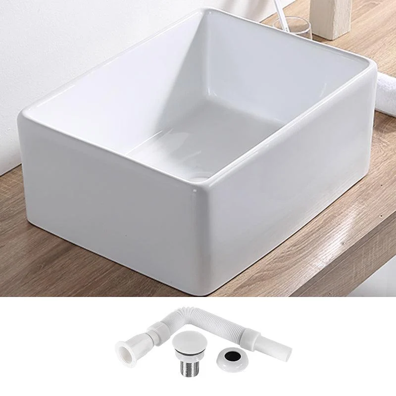 Contemporary Bathroom Sink Pop-Up Drain Porcelain Rectangular Vessel Lavatory Sink -Bathlova