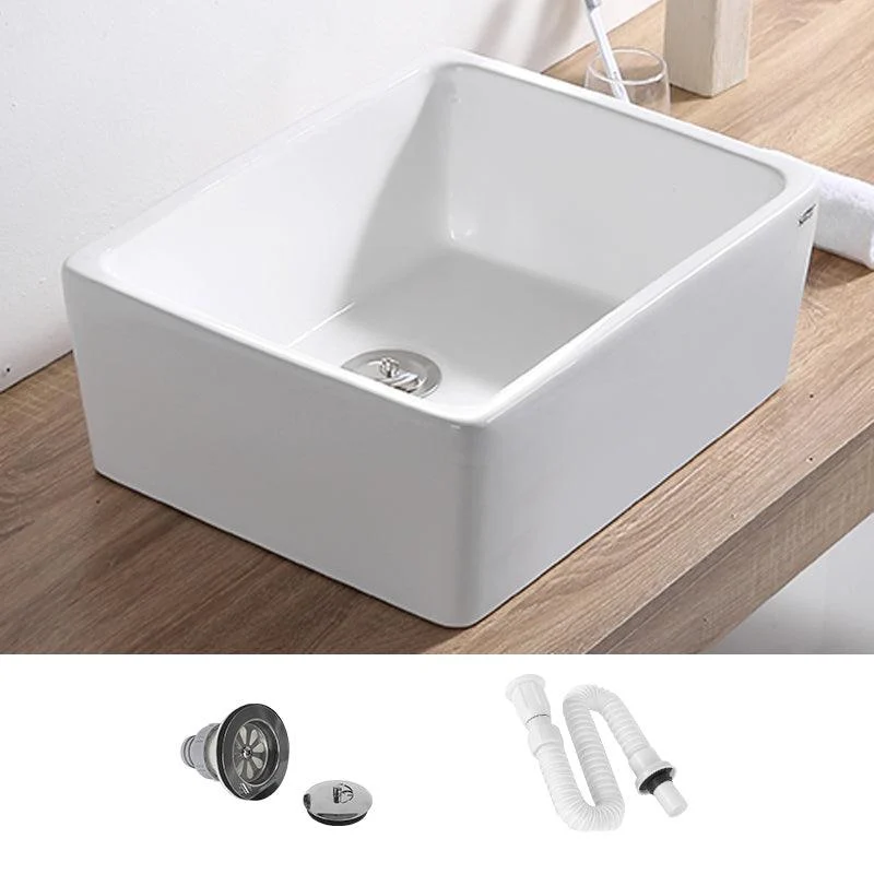 Contemporary Bathroom Sink Pop-Up Drain Porcelain Rectangular Vessel Lavatory Sink -Bathlova