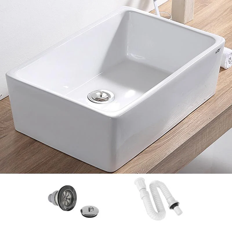 Contemporary Bathroom Sink Pop-Up Drain Porcelain Rectangular Vessel Lavatory Sink -Bathlova