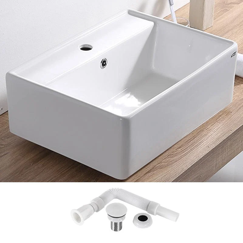 Contemporary Bathroom Sink Pop-Up Drain Porcelain Rectangular Vessel Lavatory Sink -Bathlova