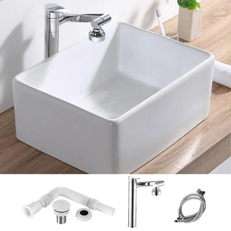 Contemporary Bathroom Sink Pop-Up Drain Porcelain Rectangular Vessel Lavatory Sink -Bathlova