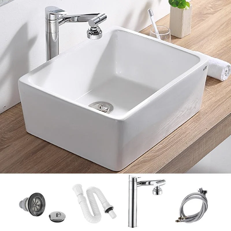 Contemporary Bathroom Sink Pop-Up Drain Porcelain Rectangular Vessel Lavatory Sink -Bathlova