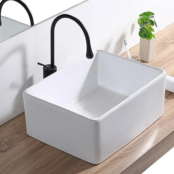 Contemporary Bathroom Sink Pop-Up Drain Porcelain Rectangular Vessel Lavatory Sink -Bathlova