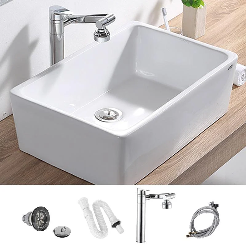 Contemporary Bathroom Sink Pop-Up Drain Porcelain Rectangular Vessel Lavatory Sink -Bathlova