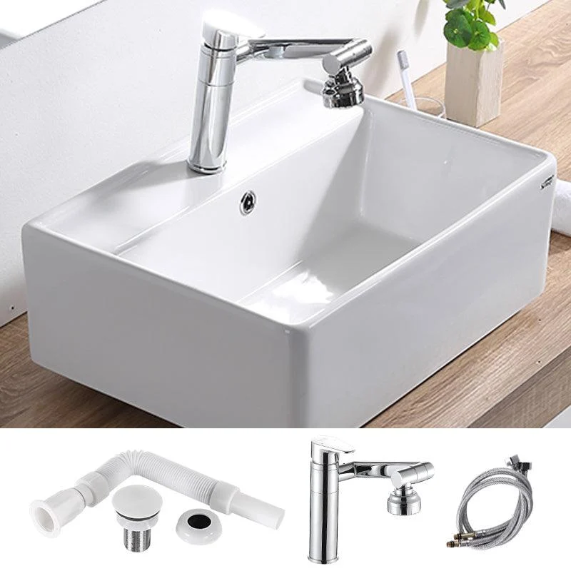 Contemporary Bathroom Sink Pop-Up Drain Porcelain Rectangular Vessel Lavatory Sink -Bathlova