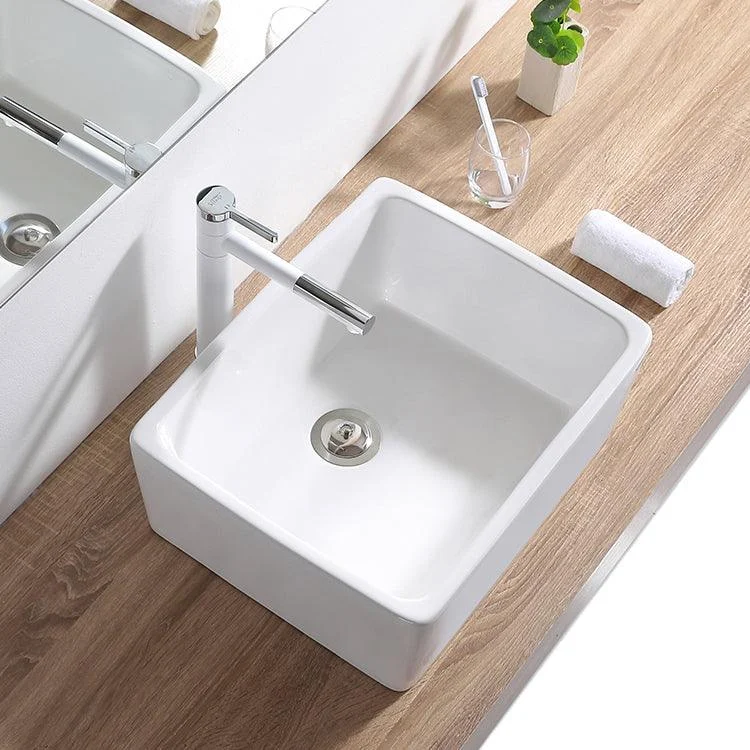 Contemporary Bathroom Sink Pop-Up Drain Porcelain Rectangular Vessel Lavatory Sink -Bathlova