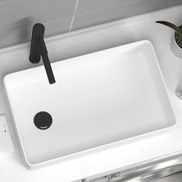 Contemporary Bathroom Sink Pop-Up Drain Porcelain Rectangular Vessel Sink -Bathlova