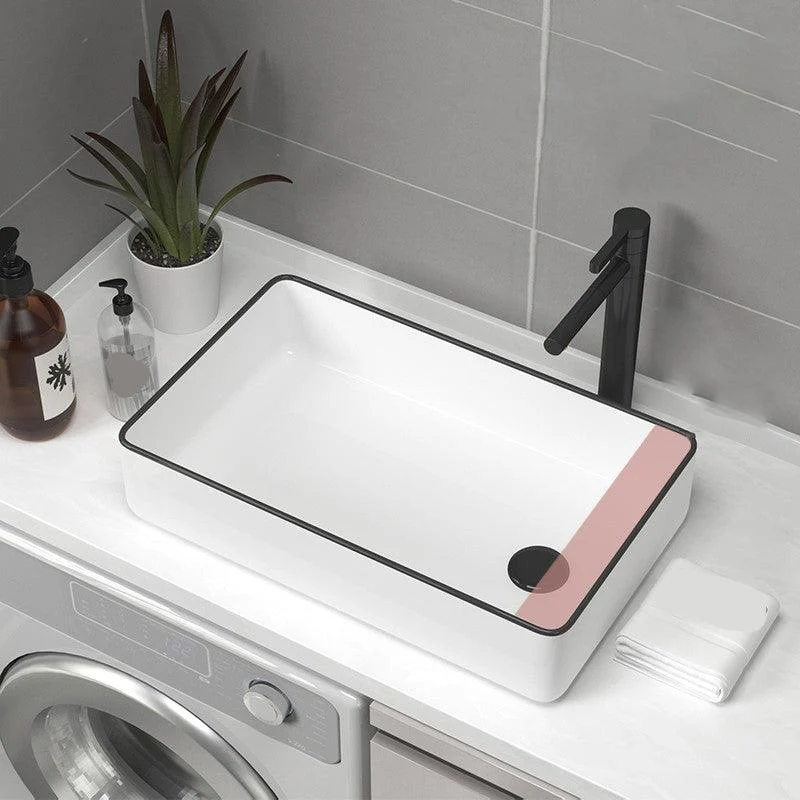 Contemporary Bathroom Sink Pop-Up Drain Porcelain Rectangular Vessel Sink -Bathlova