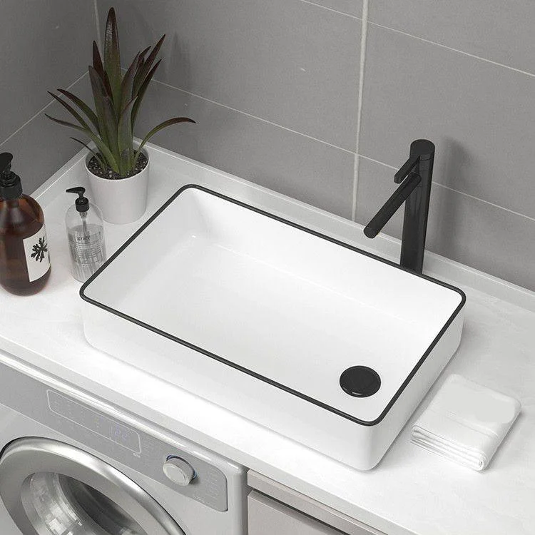 Contemporary Bathroom Sink Pop-Up Drain Porcelain Rectangular Vessel Sink -Bathlova