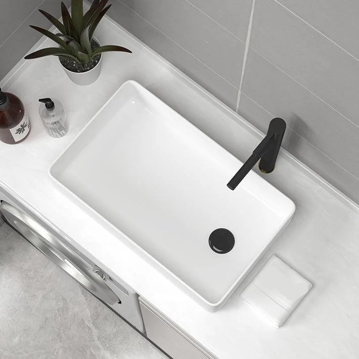 Contemporary Bathroom Sink Pop-Up Drain Porcelain Rectangular Vessel Sink -Bathlova