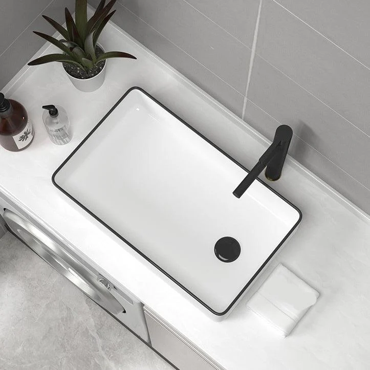 Contemporary Bathroom Sink Pop-Up Drain Porcelain Rectangular Vessel Sink -Bathlova