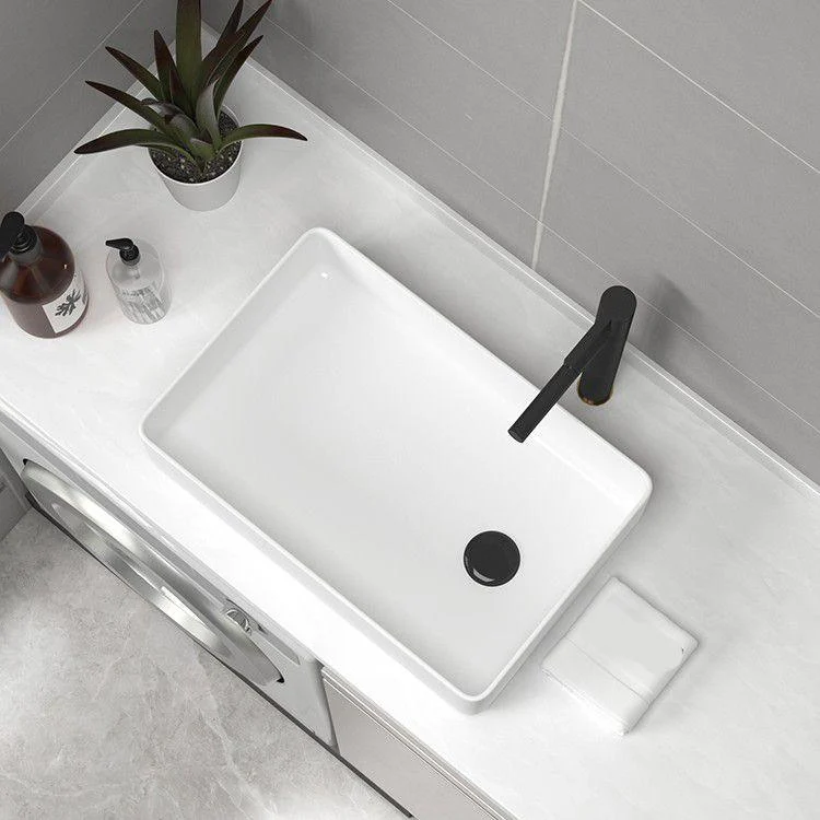 Contemporary Bathroom Sink Pop-Up Drain Porcelain Rectangular Vessel Sink -Bathlova