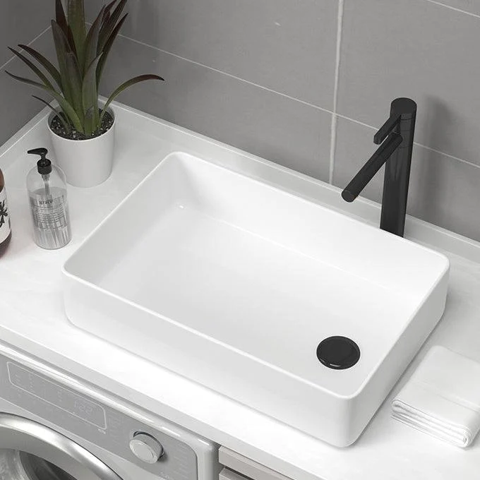 Contemporary Bathroom Sink Pop-Up Drain Porcelain Rectangular Vessel Sink -Bathlova