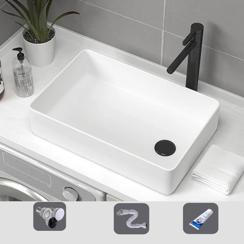 Contemporary Bathroom Sink Pop-Up Drain Porcelain Rectangular Vessel Sink -Bathlova