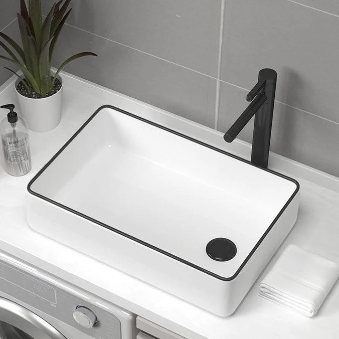 Contemporary Bathroom Sink Pop-Up Drain Porcelain Rectangular Vessel Sink -Bathlova