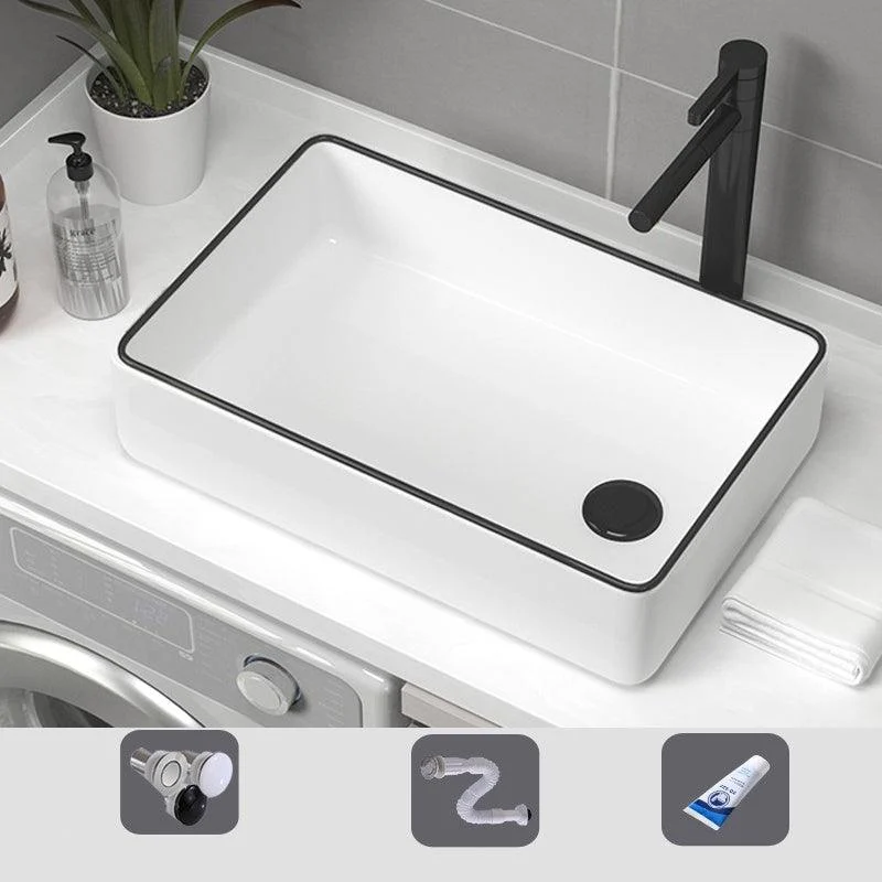 Contemporary Bathroom Sink Pop-Up Drain Porcelain Rectangular Vessel Sink -Bathlova