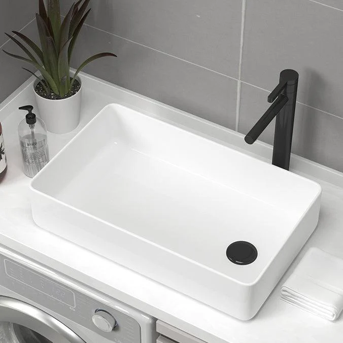 Contemporary Bathroom Sink Pop-Up Drain Porcelain Rectangular Vessel Sink -Bathlova