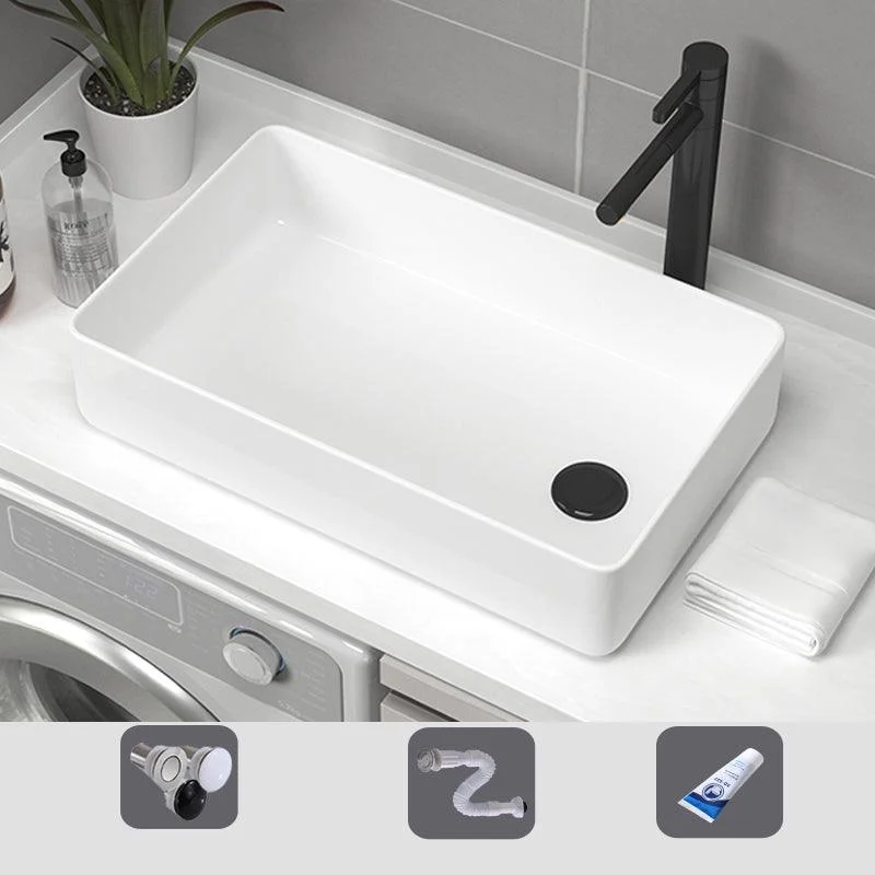 Contemporary Bathroom Sink Pop-Up Drain Porcelain Rectangular Vessel Sink -Bathlova