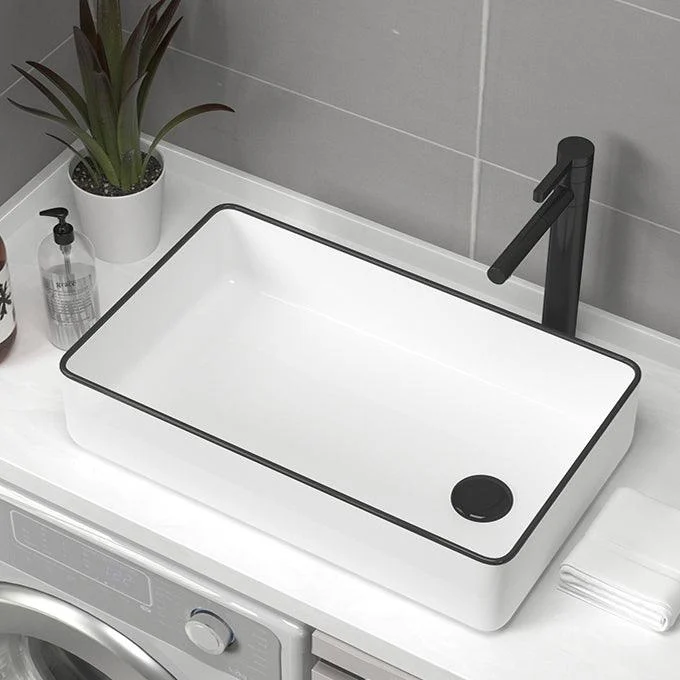 Contemporary Bathroom Sink Pop-Up Drain Porcelain Rectangular Vessel Sink -Bathlova