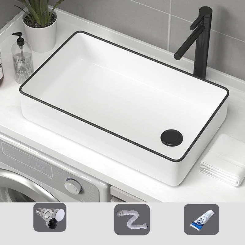 Contemporary Bathroom Sink Pop-Up Drain Porcelain Rectangular Vessel Sink -Bathlova