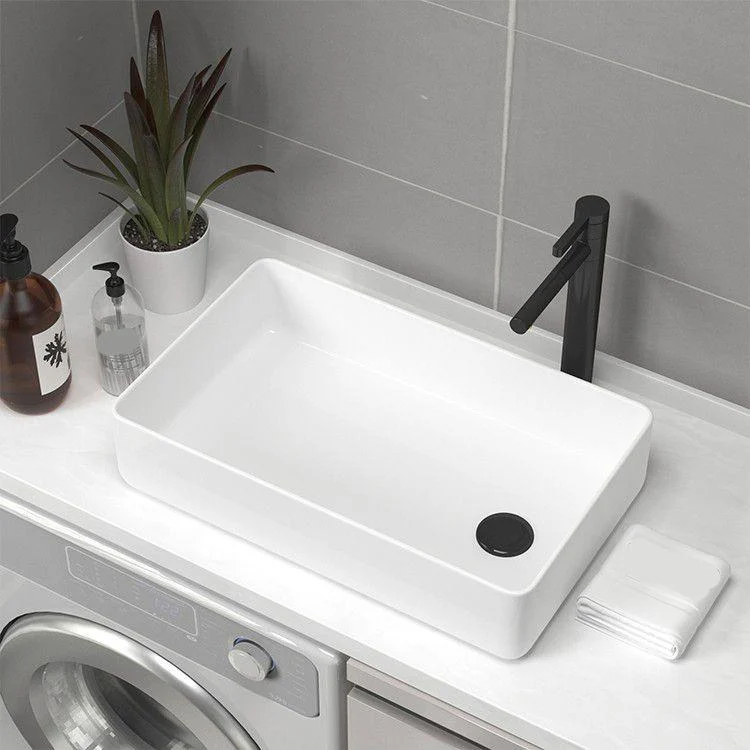 Contemporary Bathroom Sink Pop-Up Drain Porcelain Rectangular Vessel Sink -Bathlova