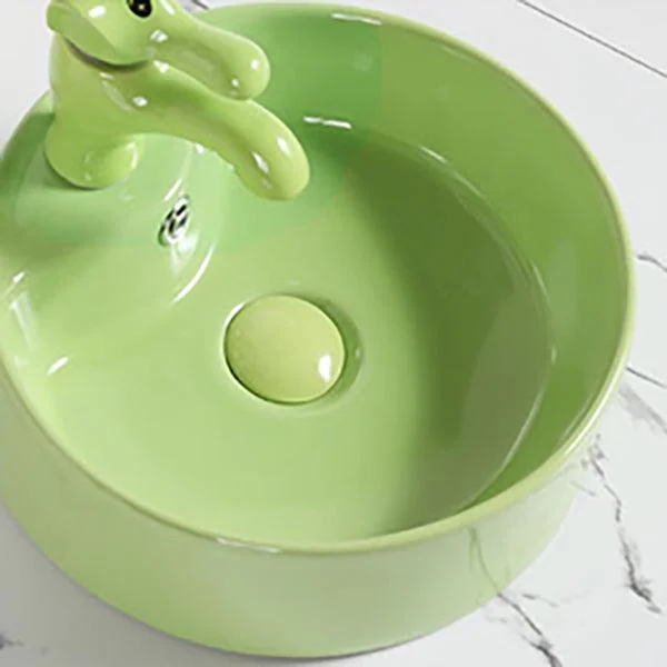 Contemporary Bathroom Sink Pop-Up Drain Porcelain Round Vessel Bathroom Sink -Bathlova