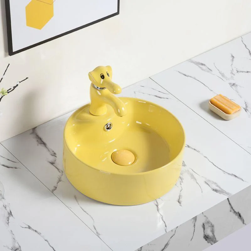 Contemporary Bathroom Sink Pop-Up Drain Porcelain Round Vessel Bathroom Sink -Bathlova