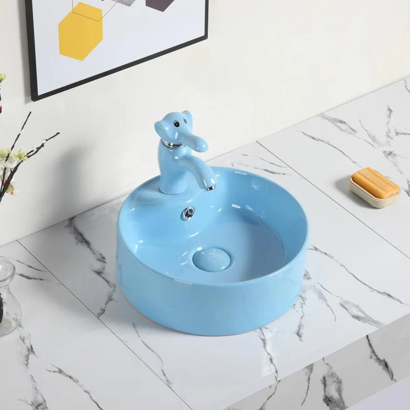 Contemporary Bathroom Sink Pop-Up Drain Porcelain Round Vessel Bathroom Sink -Bathlova