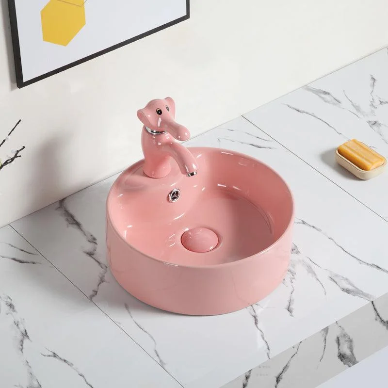 Contemporary Bathroom Sink Pop-Up Drain Porcelain Round Vessel Bathroom Sink -Bathlova