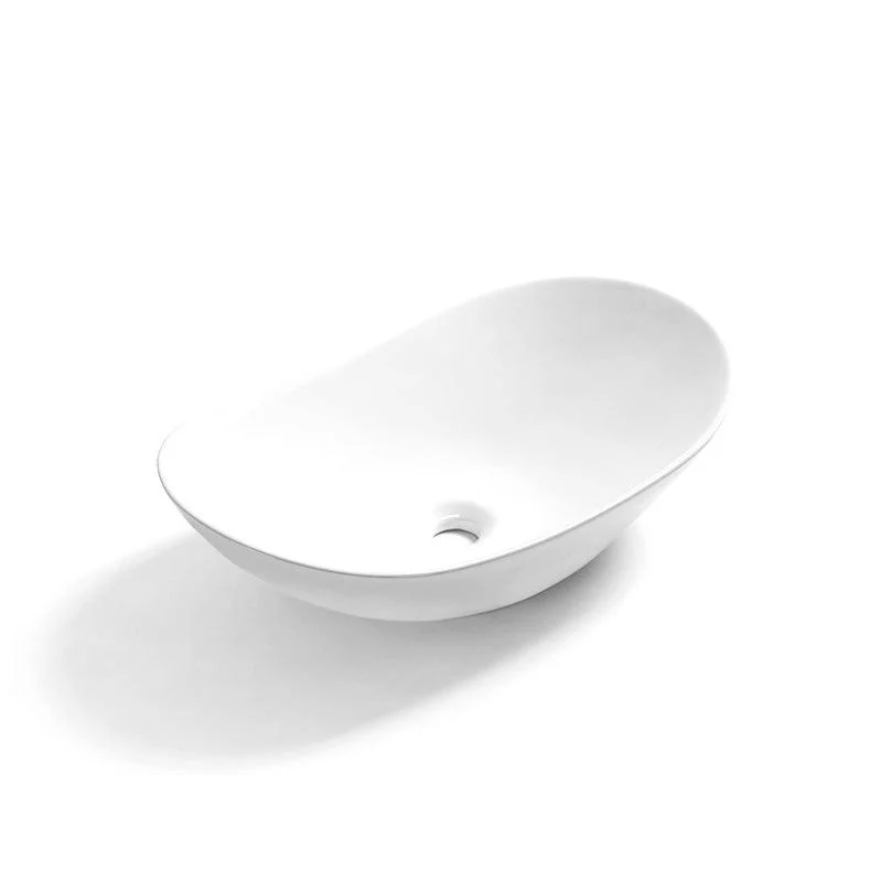 Contemporary Bathroom Sink Pop-Up Drain Porcelain Solid Color Oval-Shape Vessel Sink -Bathlova