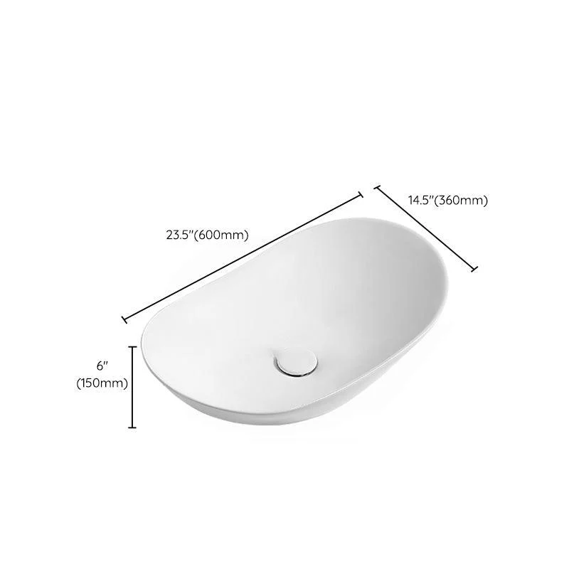 Contemporary Bathroom Sink Pop-Up Drain Porcelain Solid Color Oval-Shape Vessel Sink -Bathlova