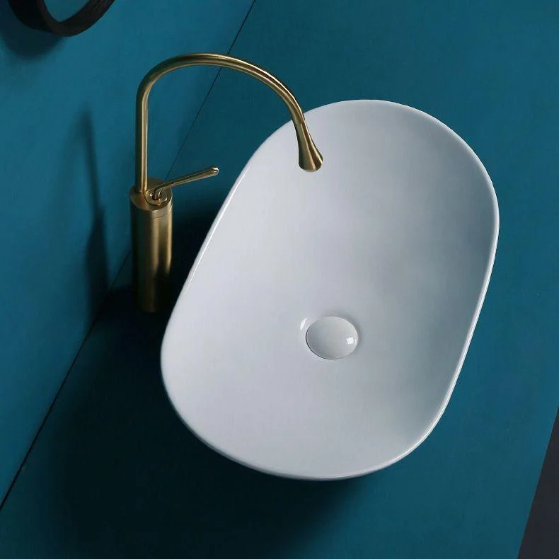 Contemporary Bathroom Sink Pop-Up Drain Porcelain Solid Color Oval-Shape Vessel Sink -Bathlova