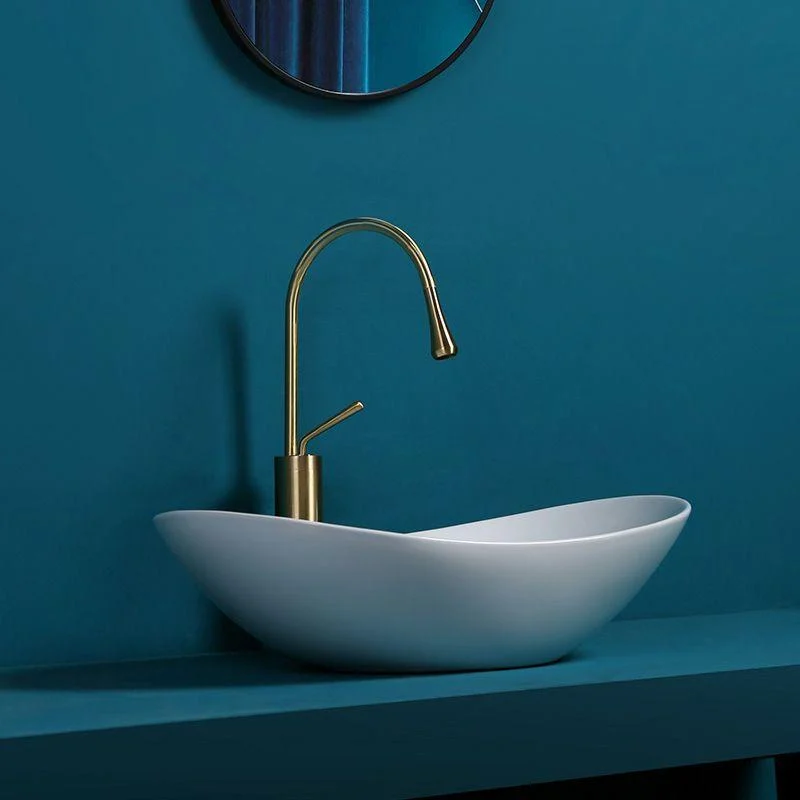 Contemporary Bathroom Sink Pop-Up Drain Porcelain Solid Color Oval-Shape Vessel Sink -Bathlova