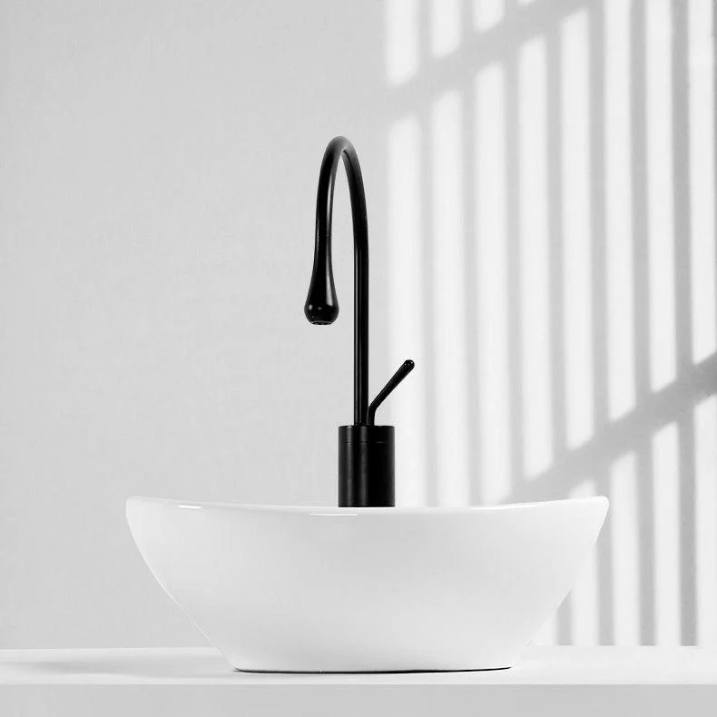 Contemporary Bathroom Sink Pop-Up Drain Porcelain Solid Color Oval-Shape Vessel Sink -Bathlova