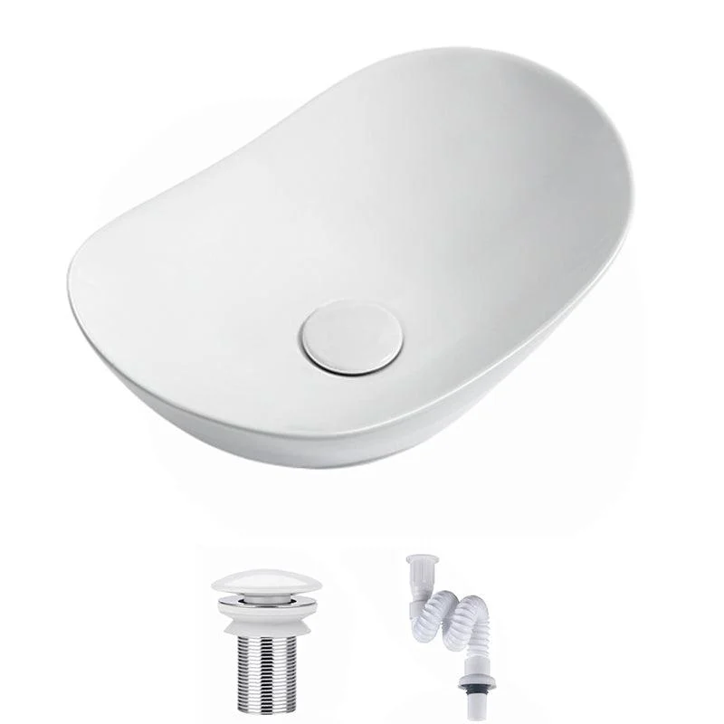 Contemporary Bathroom Sink Pop-Up Drain Porcelain Solid Color Oval-Shape Vessel Sink -Bathlova