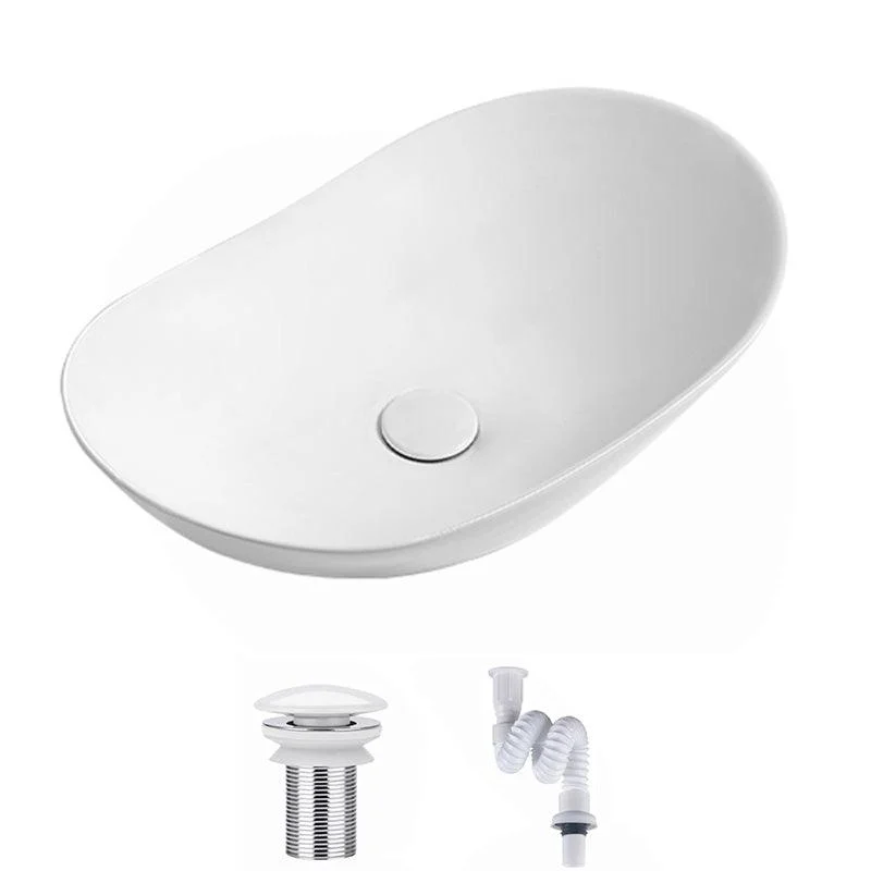 Contemporary Bathroom Sink Pop-Up Drain Porcelain Solid Color Oval-Shape Vessel Sink -Bathlova