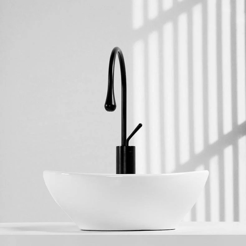 Contemporary Bathroom Sink Pop-Up Drain Porcelain Solid Color Oval-Shape Vessel Sink -Bathlova