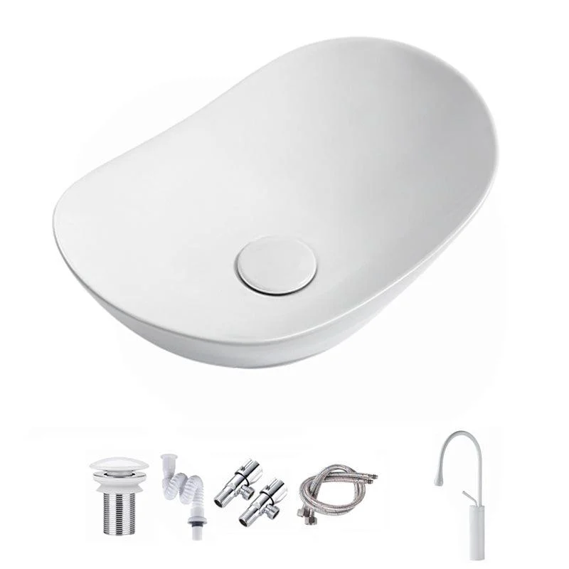 Contemporary Bathroom Sink Pop-Up Drain Porcelain Solid Color Oval-Shape Vessel Sink -Bathlova