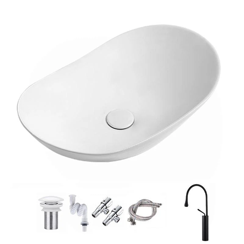 Contemporary Bathroom Sink Pop-Up Drain Porcelain Solid Color Oval-Shape Vessel Sink -Bathlova