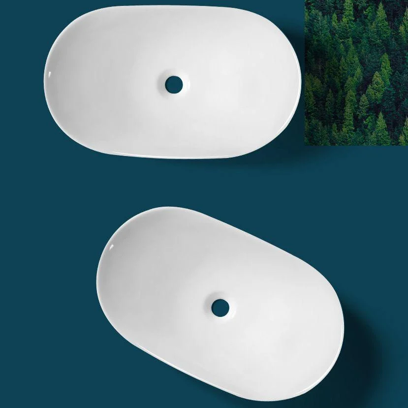 Contemporary Bathroom Sink Pop-Up Drain Porcelain Solid Color Oval-Shape Vessel Sink -Bathlova