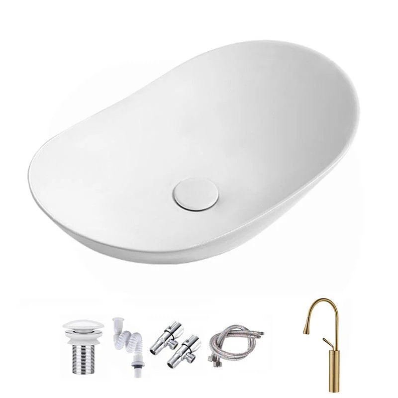 Contemporary Bathroom Sink Pop-Up Drain Porcelain Solid Color Oval-Shape Vessel Sink -Bathlova