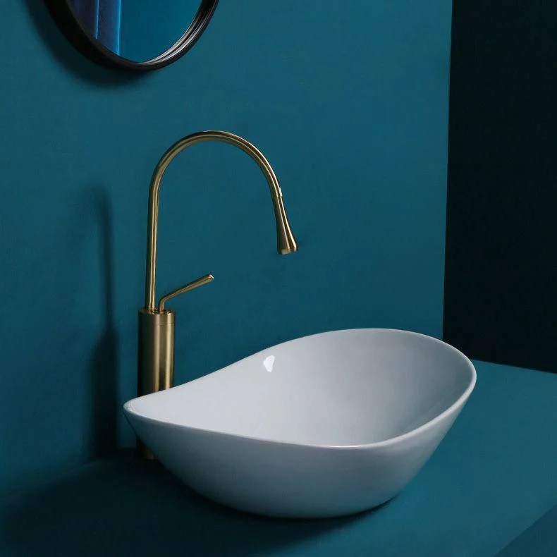 Contemporary Bathroom Sink Pop-Up Drain Porcelain Solid Color Oval-Shape Vessel Sink -Bathlova