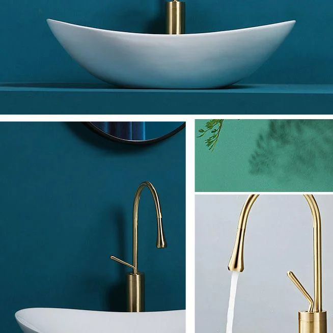 Contemporary Bathroom Sink Pop-Up Drain Porcelain Solid Color Oval-Shape Vessel Sink -Bathlova