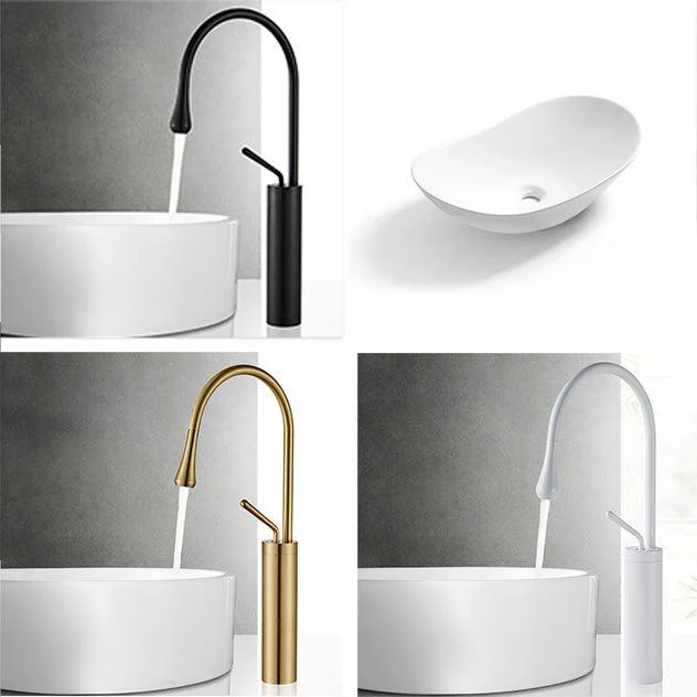 Contemporary Bathroom Sink Pop-Up Drain Porcelain Solid Color Oval-Shape Vessel Sink -Bathlova