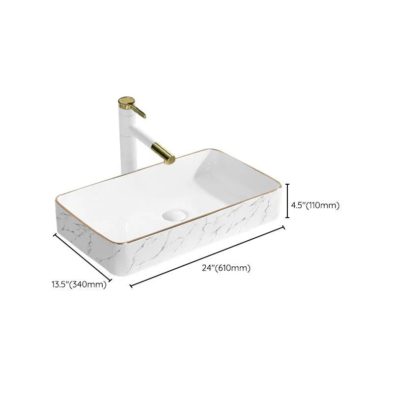 Contemporary Bathroom Sink Pop-Up Drain Porcelain Solid Color Rectangular Vessel -Bathlova