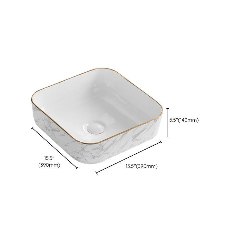 Contemporary Bathroom Sink Pop-Up Drain Porcelain Solid Color Rectangular Vessel -Bathlova