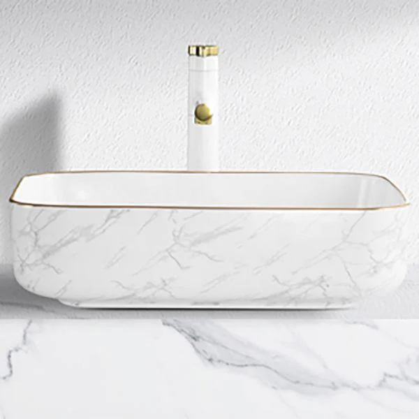 Contemporary Bathroom Sink Pop-Up Drain Porcelain Solid Color Rectangular Vessel -Bathlova