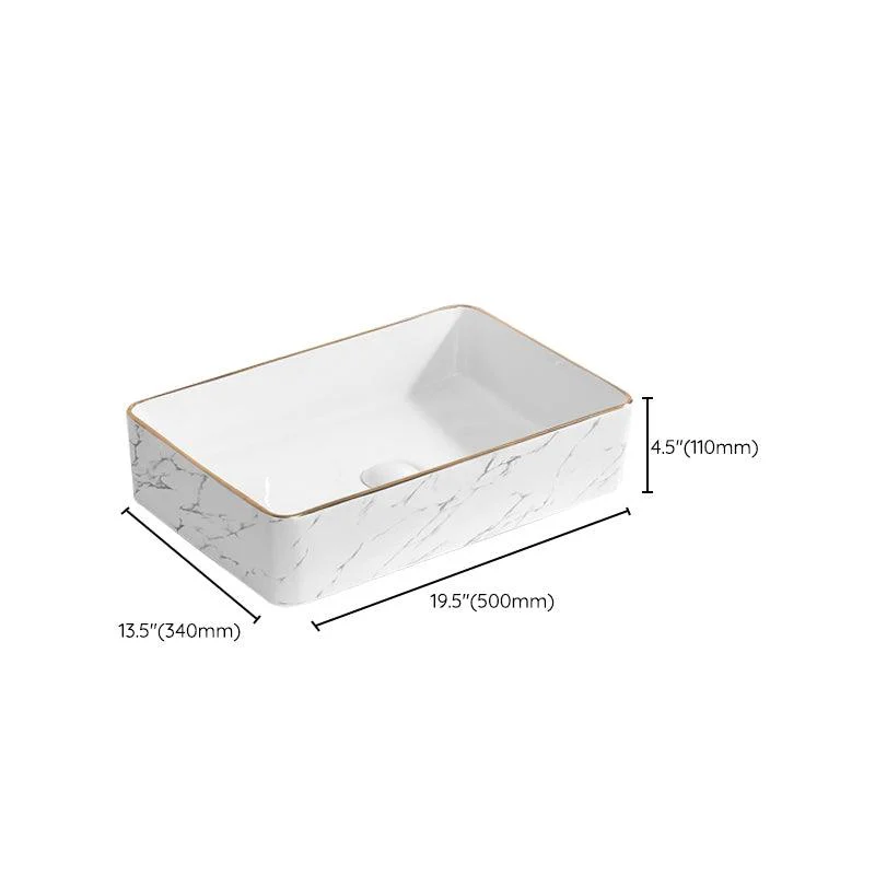 Contemporary Bathroom Sink Pop-Up Drain Porcelain Solid Color Rectangular Vessel -Bathlova