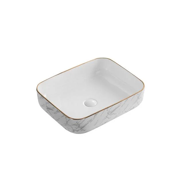 Contemporary Bathroom Sink Pop-Up Drain Porcelain Solid Color Rectangular Vessel -Bathlova